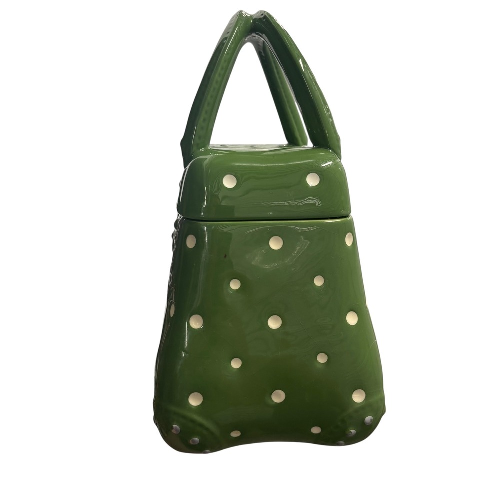 Temp‎ Tations Green Polka Dot Handbag Shaped Ceramic Cookie Jar with Lid - Picture 3 of 12